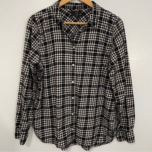 J. Crew Classic Soft Cotton Black White Blue Plaid Button Down Shirt 14